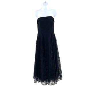 VTG Oakbrook Black Lace‎ Strapless Midi Dress Party Cocktail Goth Witchcore